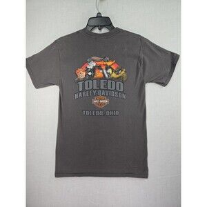 Harley Davidson Looney Tunes Grey T-Shirt Toledo Ohio Men's Small 2 Sides Biker